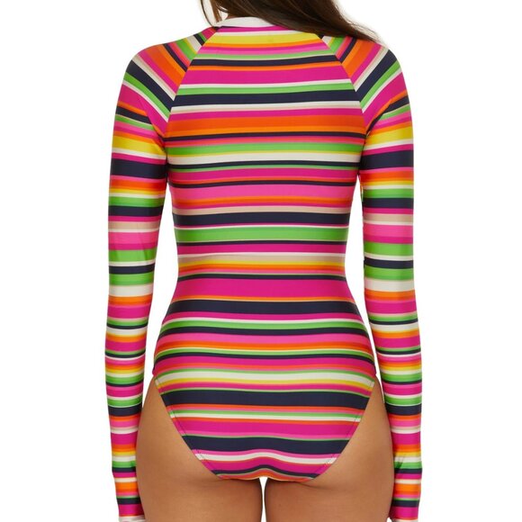 NWT Trina Turk Stripe Splash Long Sleeve Surfsuit Paddle Suit One Puece Swimsuit - Picture 2 of 4